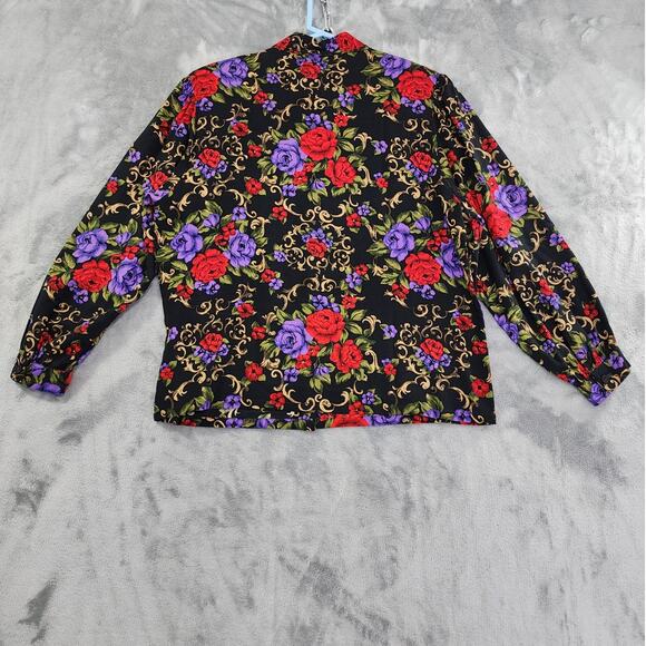 Vintage 80s Koret Floral Filagree Top Pleated Skirt Set Size 14 Black Red Purple - Picture 3 of 15